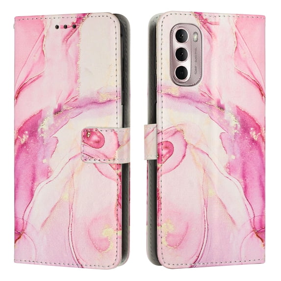 Nalacover for Motorola Moto G Stylus 5G 2022 Marble Pattern Wallet Case with Credit Card Slots Holder Kickstand Cover, Soft TPU Shokcproof Anti-Fall Premium PU Leather Magnetic Clasp Case,Rosegold
