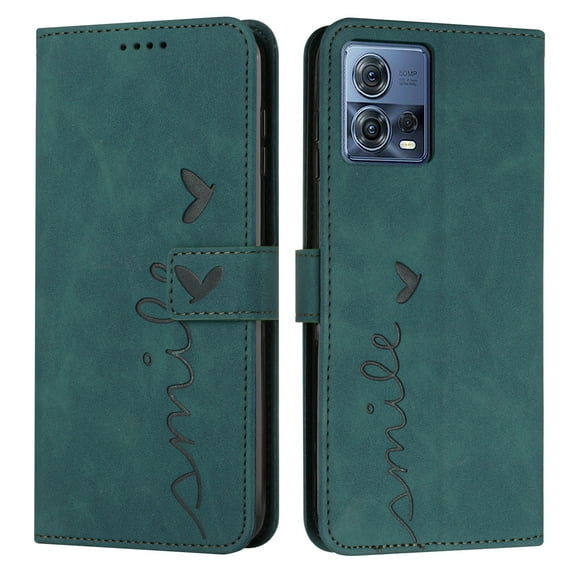 Nalacover for Motorola Moto S30 Pro Flip Wallet Case,Luxury Love Heart Embossed PU Leather Shockproof Soft TPU Folio Kickstand Card Slots Phone Cover with Wrist Strap for Women Men,Green