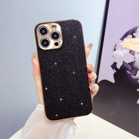 Nalacover Plating Case for iPhone 11 Pro Max, Sparkle Shining Glitter Slim Lightweight Cover with Electroplated Lens Frame Rugged Case for iPhone 14 Pro Max Women Girls,Black