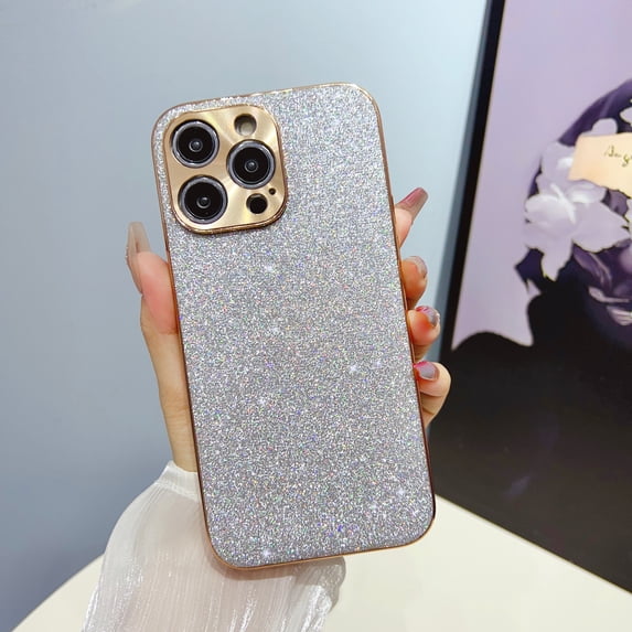 Nalacover Plating Case for iPhone 12 Pro Max, Sparkle Shining Glitter Slim Lightweight Cover with Electroplated Lens Frame Rugged Case for iPhone 14 Pro Max Women Girls,Silver
