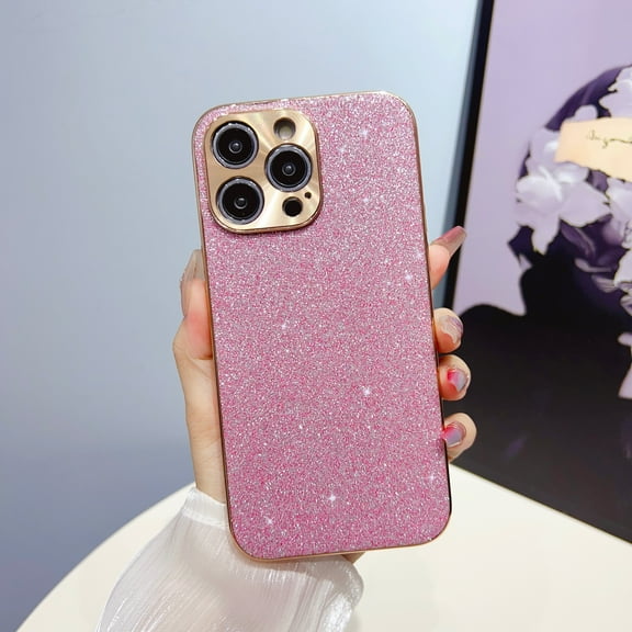 Nalacover Plating Case for iPhone 12 Pro Max, Sparkle Shining Glitter Slim Lightweight Cover with Electroplated Lens Frame Rugged Case for iPhone 14 Pro Max Women Girls,Pink