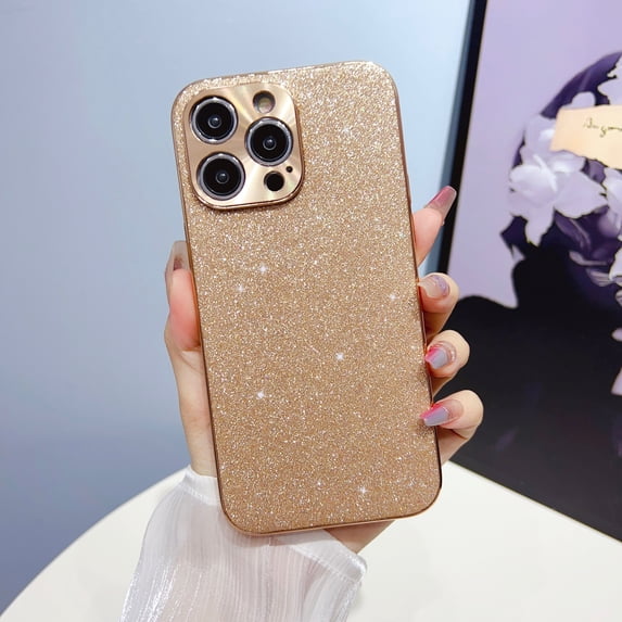 Nalacover Plating Case for iPhone 12 Pro, Sparkle Shining Glitter Slim Lightweight Cover with Electroplated Lens Frame Rugged Case for iPhone 14 Pro Max Women Girls,Gold