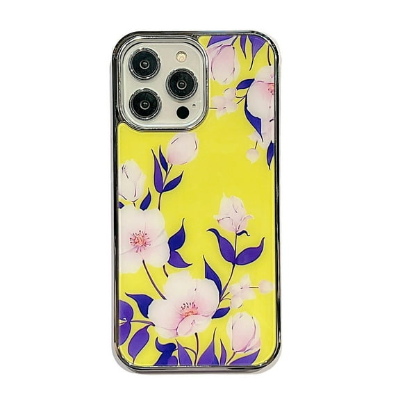 Nalacover Plating Case for iPhone 15 Pro Max Floral Butterfly Pattern Transparent Cover, Hybrid Rugged PC + TPU Shockproof Non-Slip Protective Case for iPhone 15 Pro Max, Pattern-F