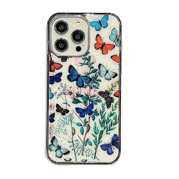 Nalacover Plating Case for iPhone 15 Pro Max Floral Butterfly Pattern Transparent Cover, Hybrid Rugged PC + TPU Shockproof Non-Slip Protective Case for iPhone 15 Pro Max, Pattern-C