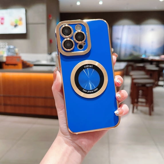 Nalacover Plating Magnetic Case for iPhone 12 Pro Max with Camera Lens Protector, Military Grade Shockproof Phone Case Compatible with MagSafe Wireless Charging for iPhone 12 Pro Max, Blue