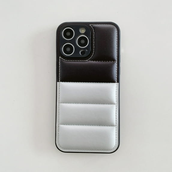 Nalacover Puffer Case for iPhone 13, Trendy Double Colors Down Jacket 3D Shockproof Anti-Scratches Protective Phone Case for iPhone 13 Women Men, Silver