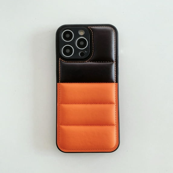 Nalacover Puffer Case for iPhone 14 Pro, Trendy Double Colors Down Jacket 3D Shockproof Anti-Scratches Protective Phone Case for iPhone 14 Pro Women Men, Orange