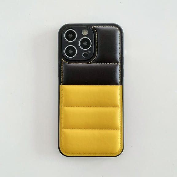 Nalacover Puffer Case for iPhone 15, Trendy Double Colors Down Jacket 3D Shockproof Anti-Scratches Protective Phone Case for iPhone 15 Women Men, Yellow