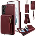 thumbnail image 1 of Nalacover RFID Blocking Wallet Case for Samsung Galaxy S21 Plus, Shockproof PU Leather Magnetic Button Zipper Purse Card Slots & Kickstand Crossbody Phone Case with Shoulder & Wrist Strap,Winered, 1 of 12