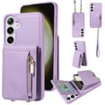 thumbnail image 1 of Nalacover RFID Blocking Wallet Case for Samsung Galaxy S24 Plus, Shockproof PU Leather Magnetic Button Zipper Purse Card Slots & Kickstand Crossbody Phone Case with Shoulder & Wrist Strap,Purple, 1 of 9