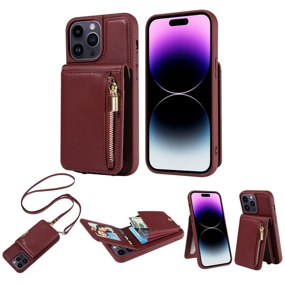 Nalacover RFID Blocking Wallet Case for Samsung Galaxy S25 Ultra, Shockproof PU Leather Magnetic Button Zipper Purse Card Slots & Kickstand Crossbody Phone Case with Shoulder & Wrist Strap,Winered