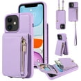 thumbnail image 1 of Nalacover RFID Blocking Wallet Case for iPhone 11, Shockproof PU Leather Magnetic Button Zipper Purse Card Slots & Kickstand Crossbody Phone Case with Shoulder & Wrist Strap,Purple, 1 of 12