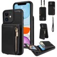 thumbnail image 1 of Nalacover RFID Blocking Wallet Case for iPhone 11, Shockproof PU Leather Magnetic Button Zipper Purse Card Slots & Kickstand Crossbody Phone Case with Shoulder & Wrist Strap,Black, 1 of 12