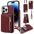 thumbnail image 1 of Nalacover RFID Blocking Wallet Case for iPhone 14 Pro, Shockproof PU Leather Magnetic Button Zipper Purse Card Slots & Kickstand Crossbody Phone Case with Shoulder & Wrist Strap,Winered, 1 of 12