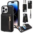 thumbnail image 1 of Nalacover RFID Blocking Wallet Case for iPhone 14 Pro, Shockproof PU Leather Magnetic Button Zipper Purse Card Slots & Kickstand Crossbody Phone Case with Shoulder & Wrist Strap,Black, 1 of 12