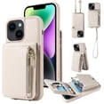 thumbnail image 1 of Nalacover RFID Blocking Wallet Case for iPhone 14, Shockproof PU Leather Magnetic Button Zipper Purse Card Slots & Kickstand Crossbody Phone Case with Shoulder & Wrist Strap,White, 1 of 12