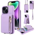 thumbnail image 1 of Nalacover RFID Blocking Wallet Case for iPhone 14, Shockproof PU Leather Magnetic Button Zipper Purse Card Slots & Kickstand Crossbody Phone Case with Shoulder & Wrist Strap,Purple, 1 of 12