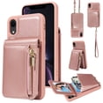thumbnail image 1 of Nalacover RFID Blocking Wallet Case for iPhone XR, Shockproof PU Leather Magnetic Button Zipper Purse Card Slots & Kickstand Crossbody Phone Case with Shoulder & Wrist Strap,Rosegold, 1 of 12