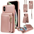 thumbnail image 1 of Nalacover RFID Blocking Wallet Case for iPhone XS Max, Shockproof PU Leather Magnetic Button Zipper Purse Card Slots & Kickstand Crossbody Phone Case with Shoulder & Wrist Strap,Rosegold, 1 of 12