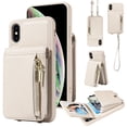thumbnail image 1 of Nalacover RFID Blocking Wallet Case for iPhone XS Max, Shockproof PU Leather Magnetic Button Zipper Purse Card Slots & Kickstand Crossbody Phone Case with Shoulder & Wrist Strap,White, 1 of 12