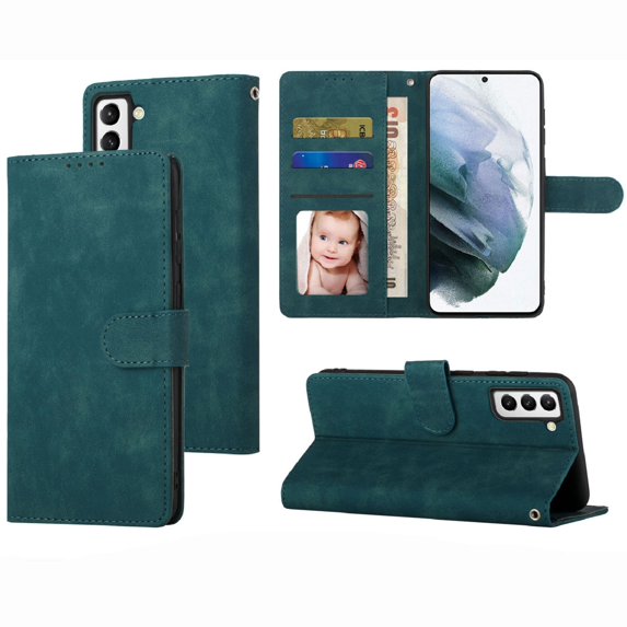Nalacover Retro Wallet Case for Samsung Galaxy S22 Plus, Premium PU Leather Shockproof Case with Card Slots Holder Kickstand Magnetic Clasp Phone Cover Vintage Design Wrist Strap Flip Case,Blue