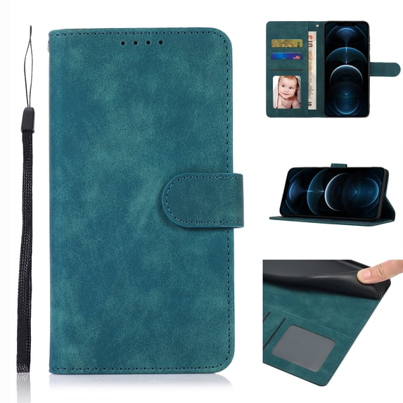 Nalacover Retro Wallet Case for iPhone 14 Pro Max, Premium PU Leather Shockproof Case with Card Slots Holder Kickstand Magnetic Clasp Phone Cover Vintage Design Wrist Strap Flip Folio Case,Blue