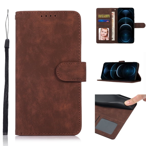 Nalacover Retro Wallet Case for iPhone 14 Pro, Premium PU Leather Shockproof Case with Card Slots Holder Kickstand Magnetic Clasp Phone Cover Vintage Design Wrist Strap Flip Folio Case,Coffee