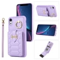 thumbnail image 1 of Nalacover Ring Holder Kickstand Case for iPhone XR 6.1" Crossbody Wallet Case with Credit Card Slots, Lanyard Shoulder Strap Premium PU Leather Wrist Hand Strap Cover, Purple, 1 of 10