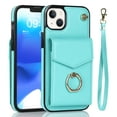 thumbnail image 1 of Nalacover Ring Holder Wallet Case for iPhone 13 Mini with Card Slots Magnetic Button, Luxury PU Leather Stand Cover with RFID Blocking Wrist Hand Strap Shockproof Protective Case, Mint, 1 of 9