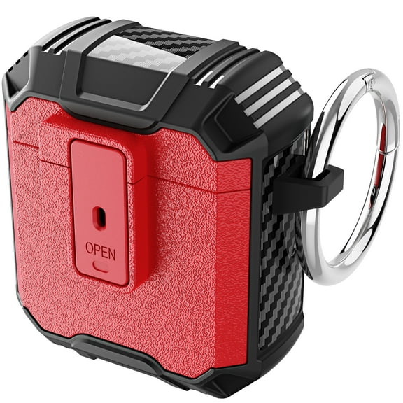 Nalacover Rugged Case for Apple Airpods 2/Airpods 1, Heavy Duty Shockproof Military Grade Full Protection Cover with Secure Lock Keychain Dual-Layers Case for Apple Airpods 2/Airpods 1, Red+Black