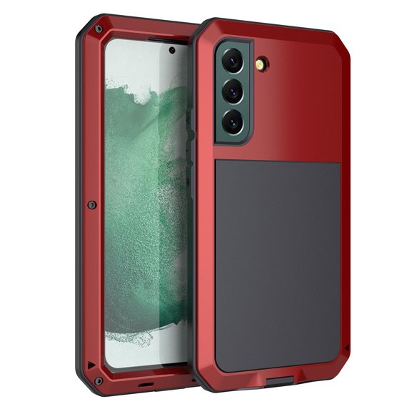 Nalacover Rugged Case for Samsung Galaxy S23 Plus, With Tempered Galss Screen Protector Heavy Duty Malitary Grade Full Protection Cover, Aluminum Alloy Metal + TPU Shockproof Dustproof Case, Red