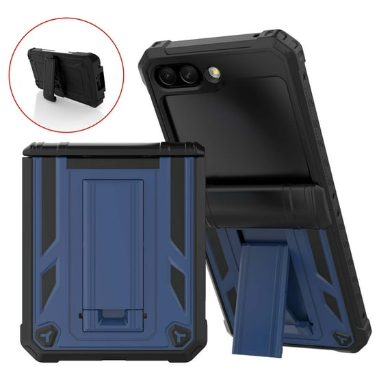 Nalacover Rugged Case for Samsung Galaxy Z Flip5 Belt Clip Holster Case, Heavy Duty Military Grade Shockproof Case with Hidden Kickstand Drop Resistant for Samsung Galaxy Z Flip5,Navy Blue