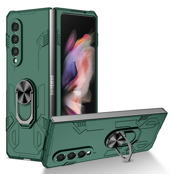 Nalacover Rugged Case for Samsung Galaxy Z Fold4, Slim Fit Finger Ring Holder Kickstand Magnetic Cover Compatible with Car Mount Anti-Scratches Shockproof Case for Samsung Galaxy Z Fold4,Darkgreen
