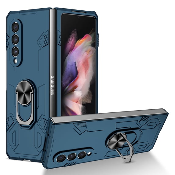 Nalacover Rugged Case for Samsung Galaxy Z Fold4, Slim Fit Finger Ring Holder Kickstand Magnetic Cover Compatible with Car Mount Anti-Scratches Shockproof Case for Samsung Galaxy Z Fold4,Darkblue
