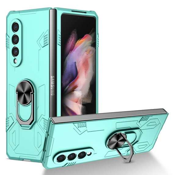 Nalacover Rugged Case for Samsung Galaxy Z Fold4, Slim Fit Finger Ring Holder Kickstand Magnetic Cover Compatible with Car Mount Anti-Scratches Shockproof Case for Samsung Galaxy Z Fold4,Skyblue