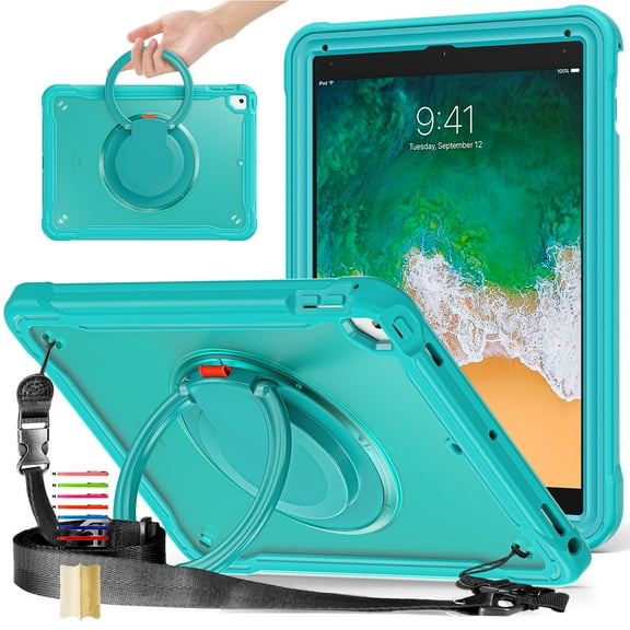 Nalacover Rugged Case for iPad 5th/6th Gen 9.7", for iPad Air 2/iPad Air Tablet Case with Rotatable Stand & Foldable Handle Grip & Shoulder Strap, Heavy Duty Hybrid Shockproof Case - Blue