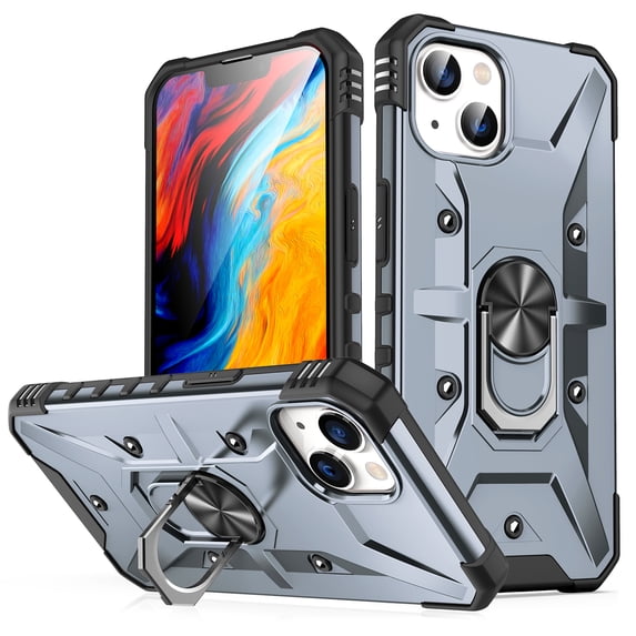 Nalacover Rugged Case for iPhone 13 Mini with Rotated Ring Holder Kickstand Magnetic Car Mount Case, Heavy Duty Hybrid PC + TPU Military Grade Shockproof Non-Slip Cover, Gray
