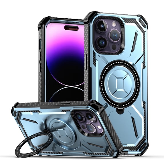 Nalacover Rugged Case for iPhone 14 Pro with Magnetic Ring Holder Kickstand Cover, Military Grade Full Body Heavy Duty PC + TPU Shockproof Case Compatible with Wireless Charging Case,Blue