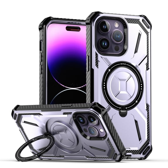 Nalacover Rugged Case for iPhone 14 Pro with Magnetic Ring Holder Kickstand Cover, Military Grade Full Body Heavy Duty PC + TPU Shockproof Case Compatible with Wireless Charging Case,Purple