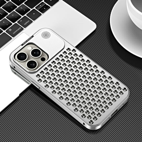 Nalacover Rugged Case for iPhone 15 with Built-in Aroma Diffuser, Heat Dissipation Alloy Metal Phone Cover, Shockproof Anti-Scratches Lens Protection Case for iPhone 15, Silver