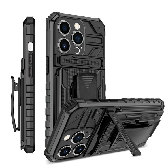 Nalacover Rugged Case for iPhone 15 Pro Max - with Removable Belt Clip Hidden Kickstand Bracket Heavy Duty Cover, Military Grade Hybrid PC + TPU Heat Dissipation Shockproof Anti-Fall Case - Black