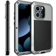 thumbnail image 1 of Nalacover Rugged Case for iPhone 15 Pro, With Tempered Galss Screen Protector Heavy Duty Malitary Grade Full Protection Cover, Aluminum Alloy Metal + TPU Shockproof Dustproof Case, Silver, 1 of 8