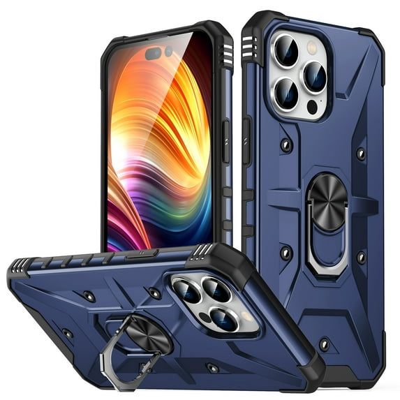 Nalacover Rugged Case for iPhone 8 Plus / iPhone 7 Plus with Rotated Ring Holder Kickstand Magnetic Car Mount Case, Heavy Duty Hybrid PC + TPU Military Grade Shockproof Non-Slip Cover, Darkblue