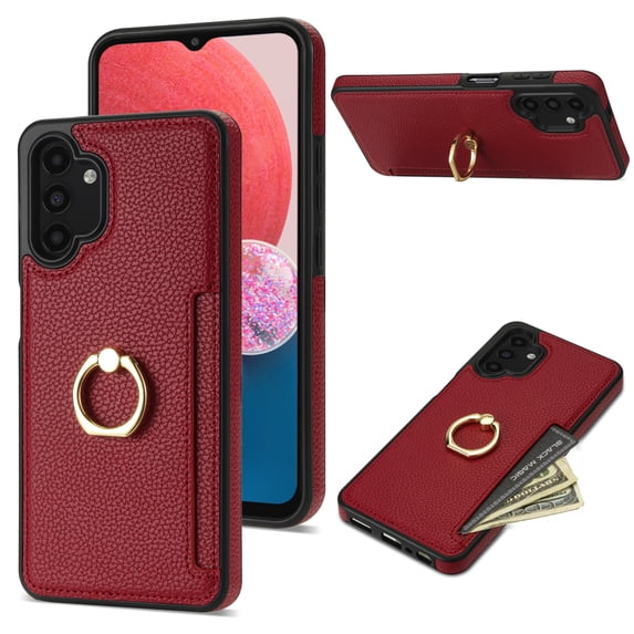 Nalacover for Samsung A13 4G Wallet with Card Holder Slot, 360°Rotation Ring Holder Kickstand Cover for Men Women Protective Premium PU Leather Shockproof Cover for Samsung Galaxy A13 4G, Red