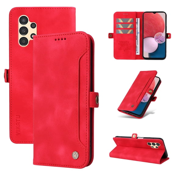 Nalacover For Samsung A13 5G Wallet case 【RFID Blocking】【Slide Pocket Slot】,Credit Card Holder Flip Folio Book PU Leather Protective Cover Women Men For Galaxy A13 5G, red