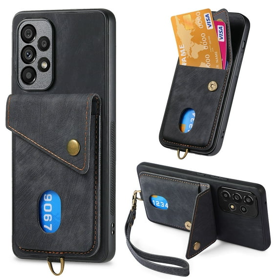Nalacover for Samsung A53 5G, Slim Case Wallet with Credit Card Holder, Back Flip Premium Leather Magnetic Clasp Kickstand Wirst Hand Strap Shockproof Cover for Samsung Galaxy A53 5G, Black