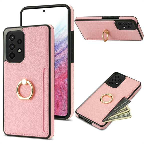 Nalacover for Samsung A53 5G Wallet with Card Holder Slot, 360°Rotation Ring Holder Kickstand Cover for Men Women Protective Premium PU Leather Shockproof Cover for Samsung Galaxy A53 5G, Pink