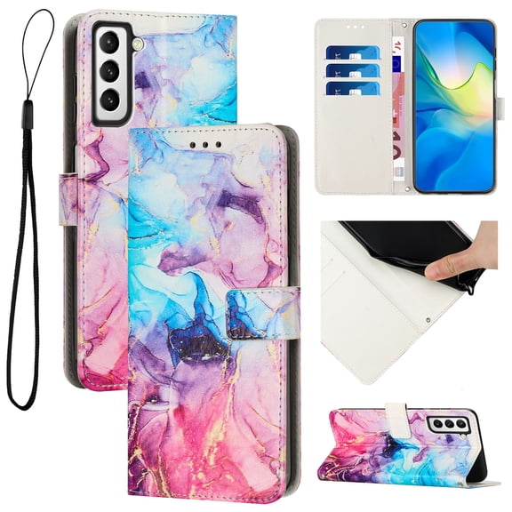 Nalacover for Samsung Galaxy A03s Marble Pattern Wallet Case with Credit Card Slots Holder Kickstand Cover, Soft Silicone Shokcproof Anti-Fall Premium PU Leather Magnetic Clasp Flip Case, Pink