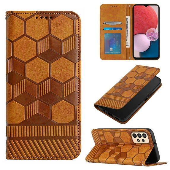 Nalacover For Samsung Galaxy A13 4G Wallet Case,Magnetic Embossed Soccer Ball Pattern PU Leather Flip Kickstand Cash Card Slots Shockproof with Detachable Wrist Strap Cover.Khaki