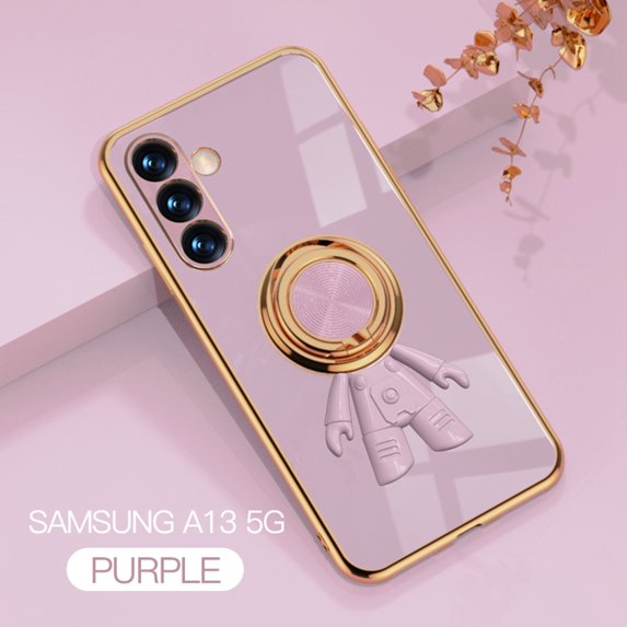 Nalacover for Samsung Galaxy A13 5G Slim Case,Cute Cartoon 6D Plating Astronaut Hidden Magnetic Ring Kickstand Soft TPU Shockproof Corner Protection Drop Proof Edge Bumper Cover.Purple